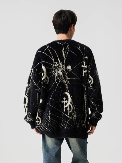 Spider Web Pattern Oversize Knit Sweater WN17618