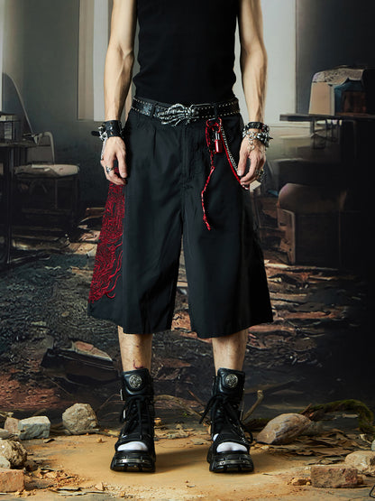 Dragon Embroidery Ultra-Thin Quick-Dry Wide Leg Half Pants WN18512