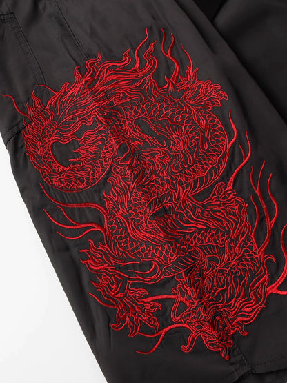 Dragon Embroidery Ultra-Thin Quick-Dry Wide Leg Half Pants WN18512