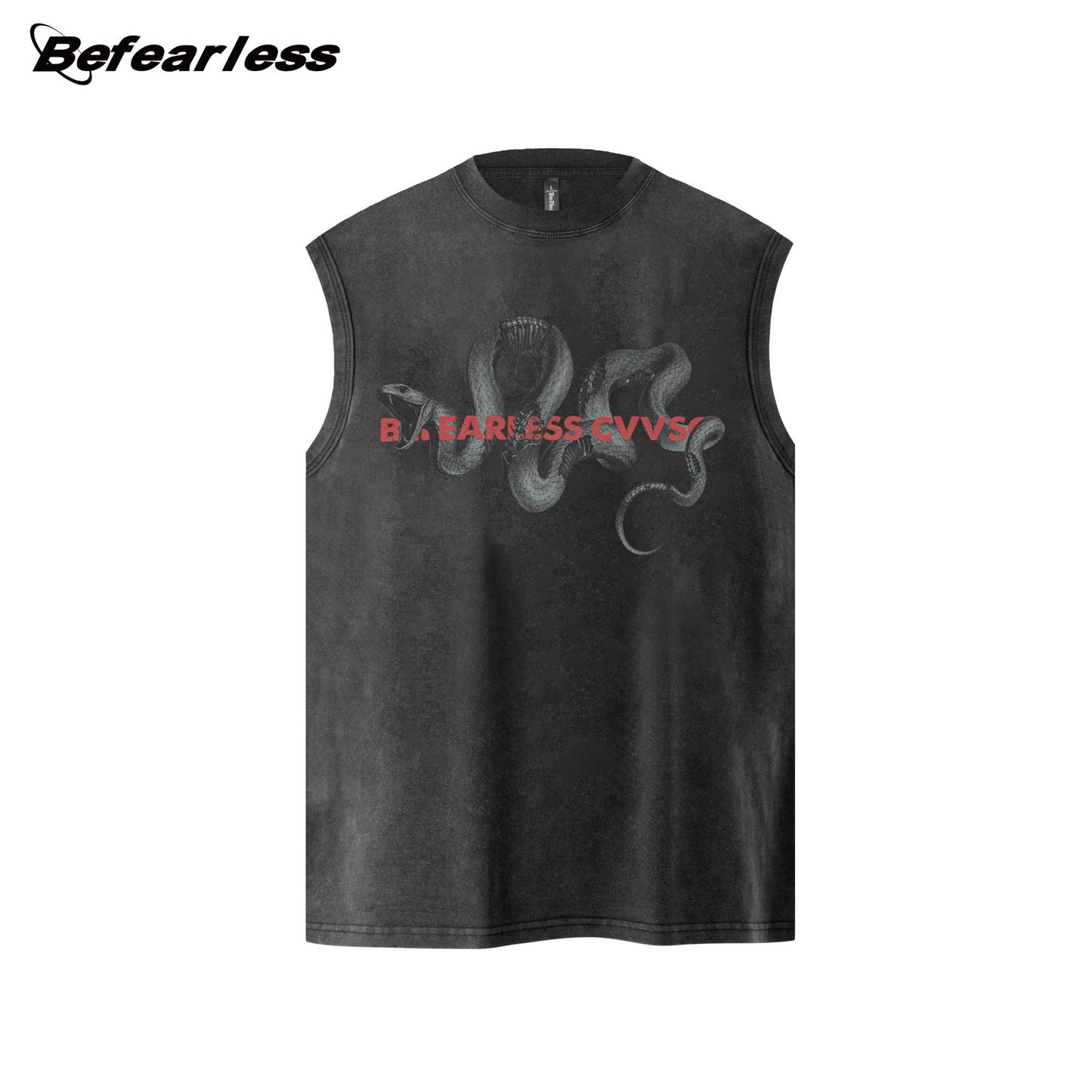 Python Print Washed Oversize Sleeveless T-Shirt WN26298