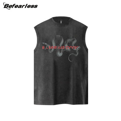 Python Print Washed Oversize Sleeveless T-Shirt WN26298