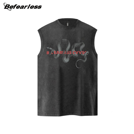 Python Print Washed Oversize Sleeveless T-Shirt WN26298