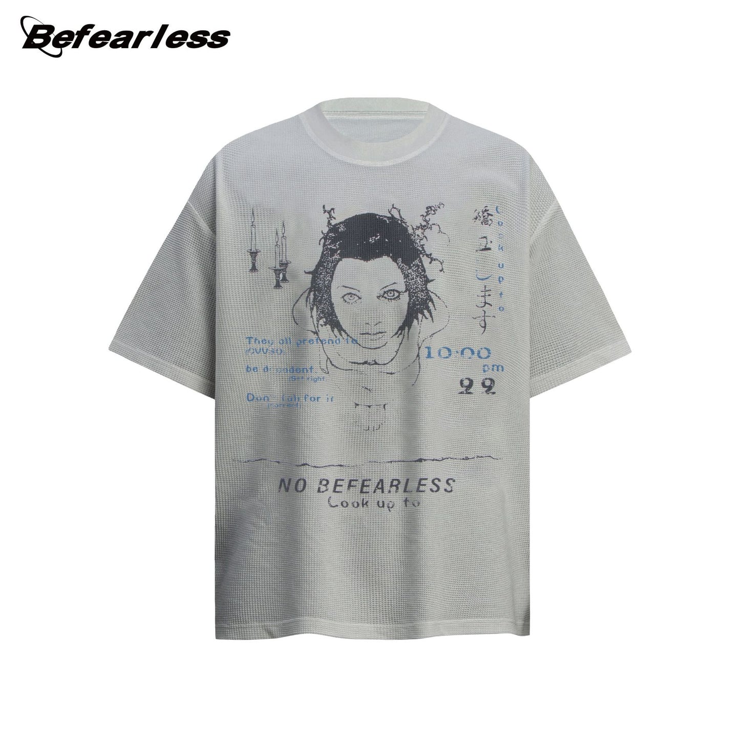 Waffle Texture Graphic Print Oversize Short Sleeve T-Shirt WN26303