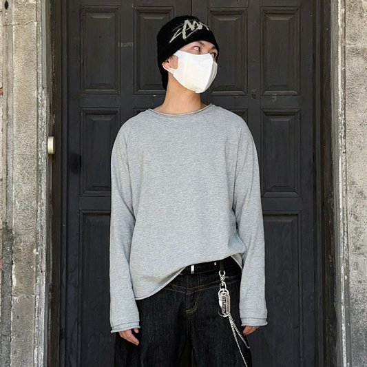 Raw Edge Oversize Long Sleeve T-Shirt WN24395