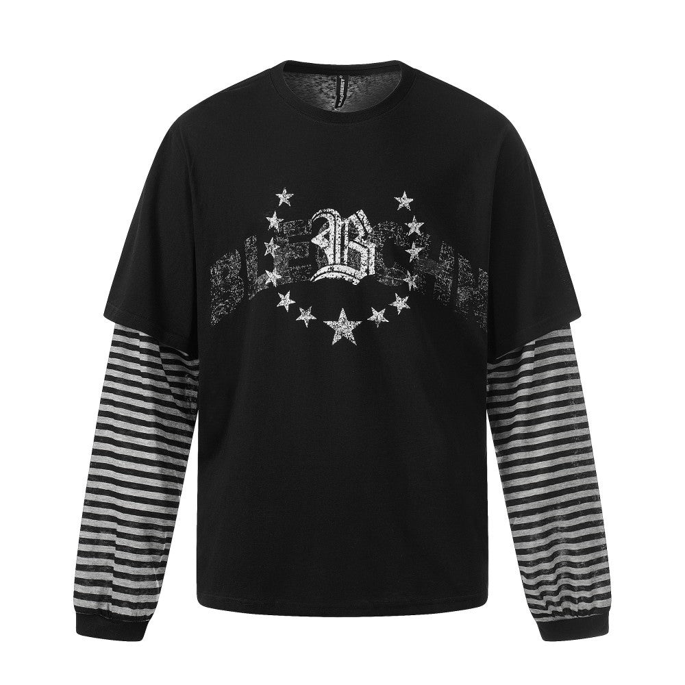 Fake Layered Stripe Graphic Long Sleeve T-Shirt WN28013