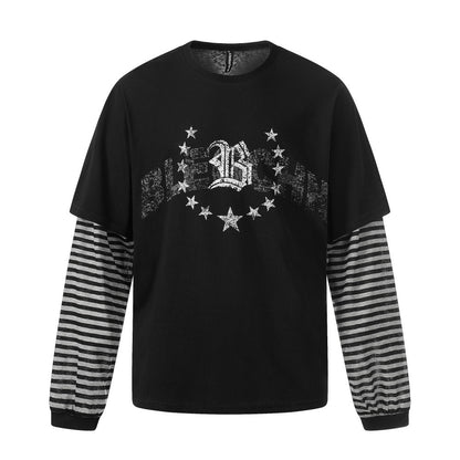 Fake Layered Stripe Graphic Long Sleeve T-Shirt WN28013