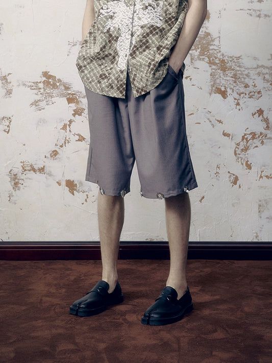 Pleated Design Floral Sequin and Bead Embellished Wide Leg Half Pants WN18873