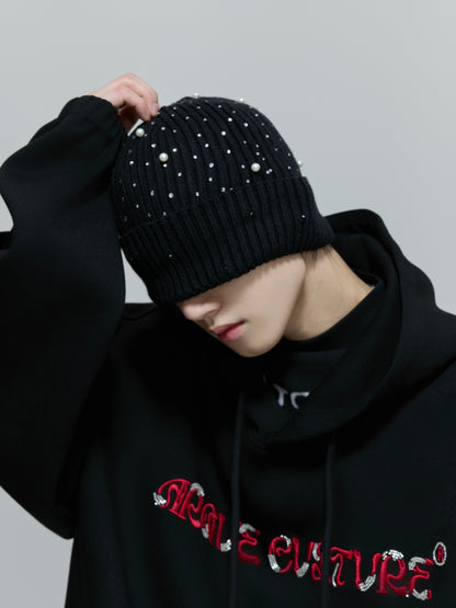 Sequin Pearl Knit Furry Hat WN21710