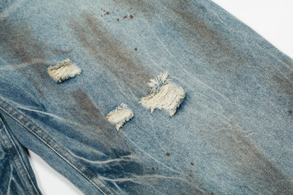 Washed Damage Barrel Denim Jeans WN26080