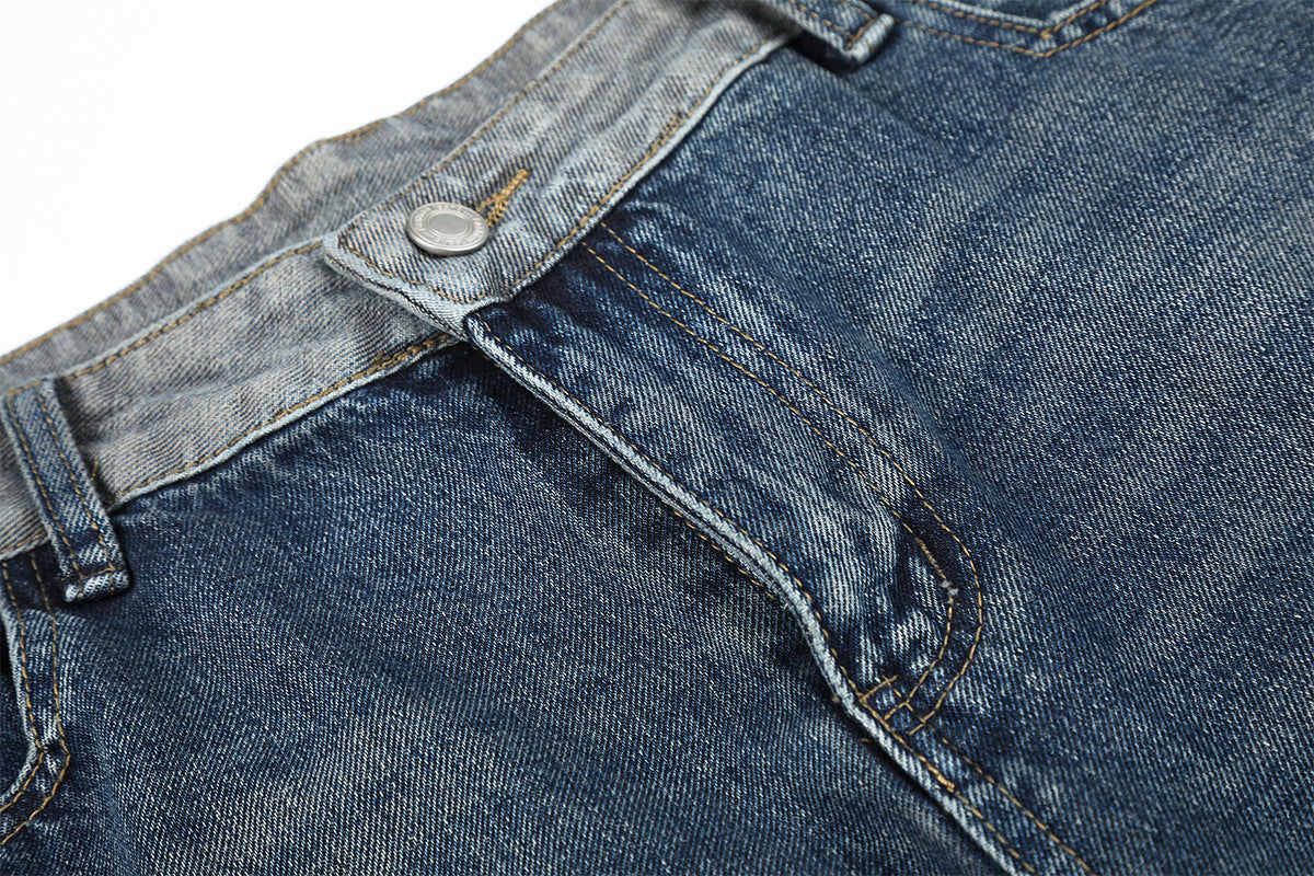 Deconstruction Patchwork Wide Leg Half Denim Pants WN25618