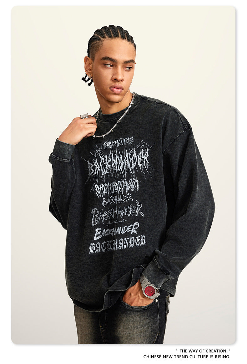 Water Washed Print Long Sleeve T-Shirt WN7882