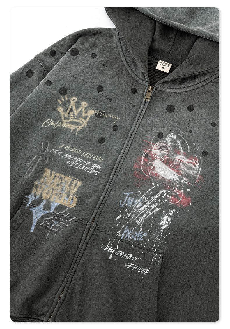 Graffiti Print Oversize Zipper Hoodie WN9936