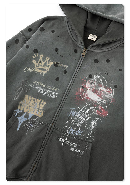 Graffiti Print Oversize Zipper Hoodie WN9936