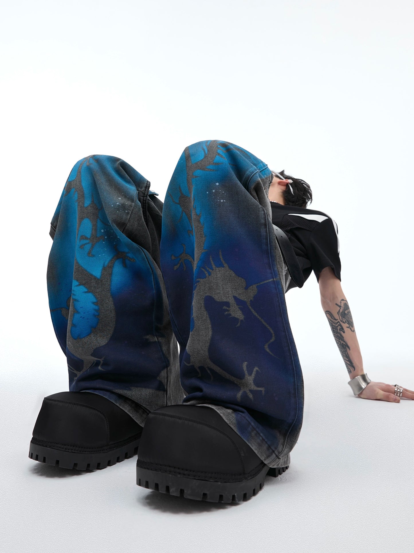 Dragon Paint Detachable Design Wide-Leg Denim Jeans WN5597
