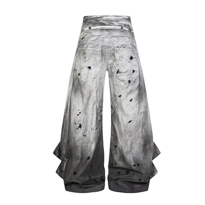 Gradient Washed Damage Double-Waist Wide Leg Pants WN25617