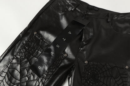 PU Leather Embroidery Wide Leg Pants WN23060