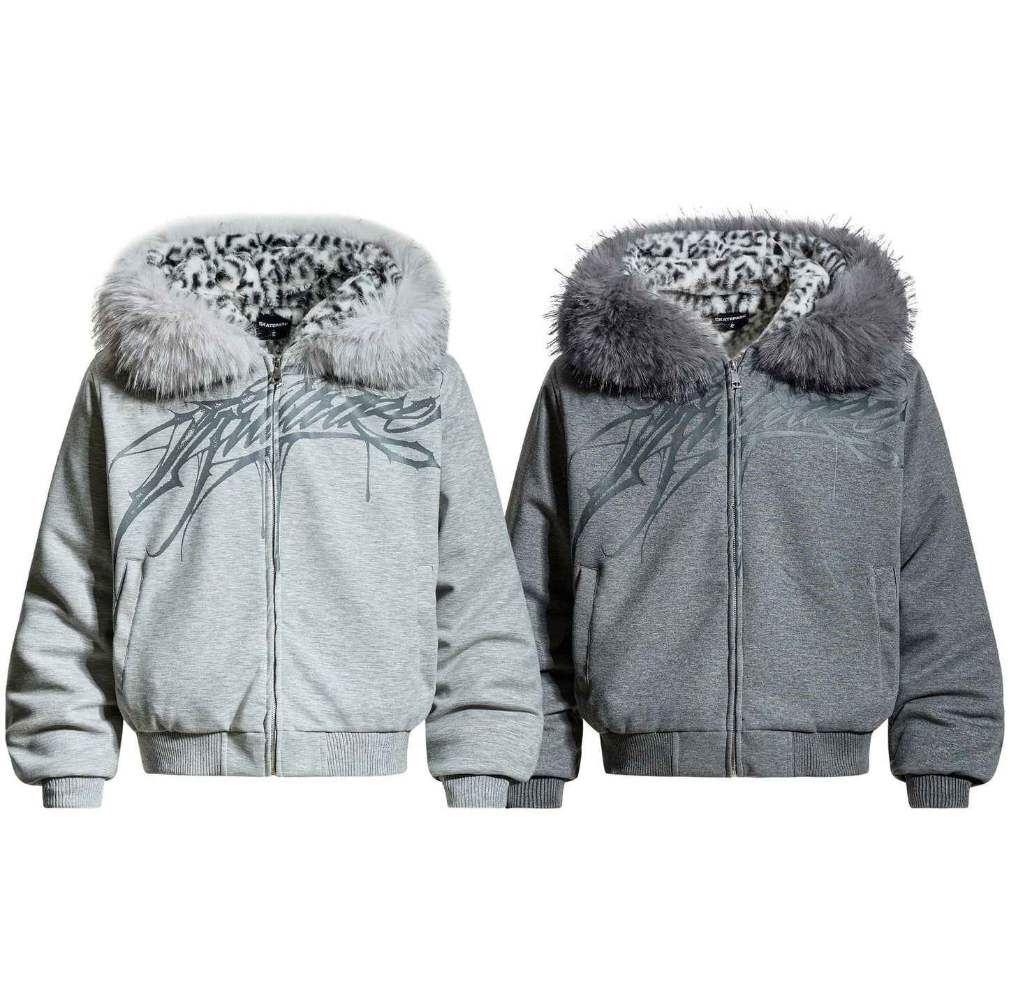 Fake Fur Collar Leopard Print Padded Jacket WN23076