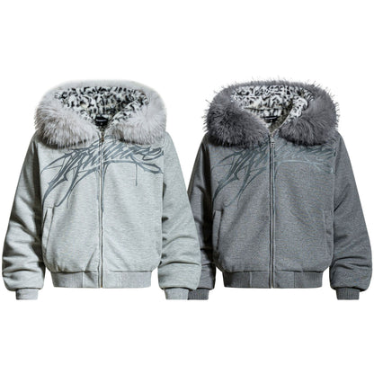 Fake Fur Collar Leopard Print Padded Jacket WN23076