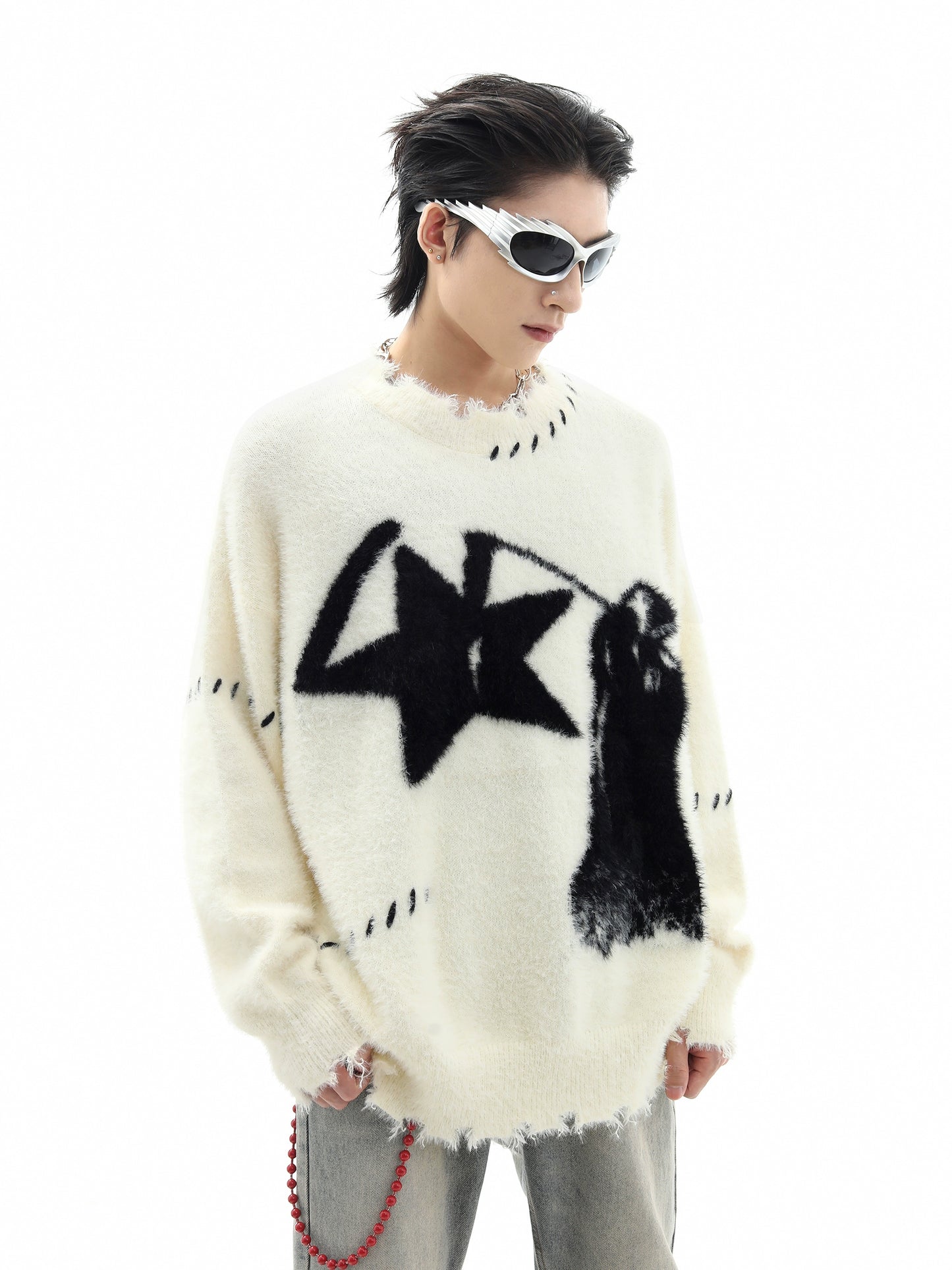 Star Design Mohair Oversize Knit Sweater WN10446