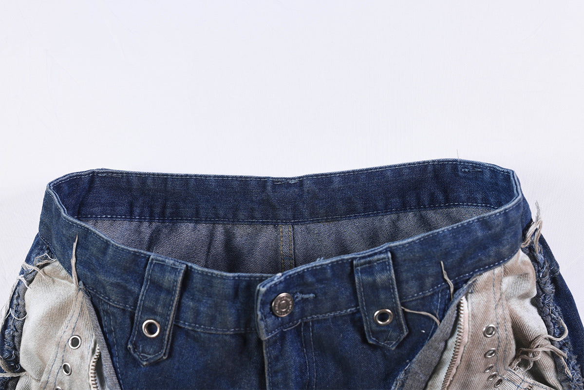 Heavyweight Washed Deconstructed Wide Leg Denim Jeans WN25745