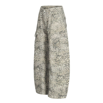 Leopard Multi-Pocket Wide Leg Cargo Pants WN26113