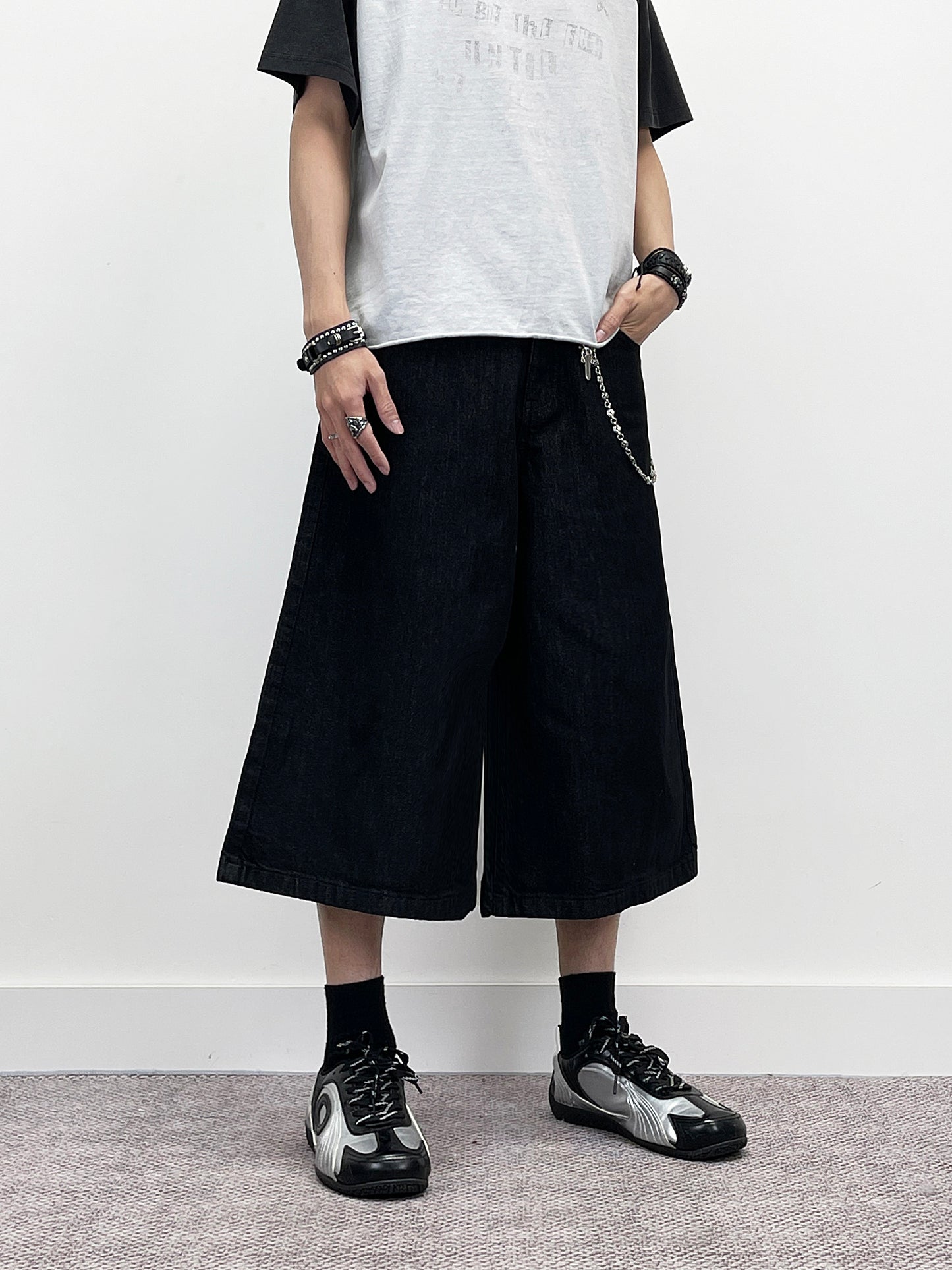 Wide Leg Half Denim Jeans WN24274