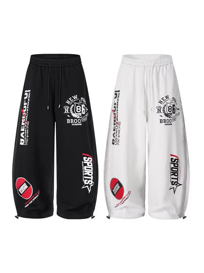 Letter Print Adjustable Hem Wide Leg Sweatpants WN27915