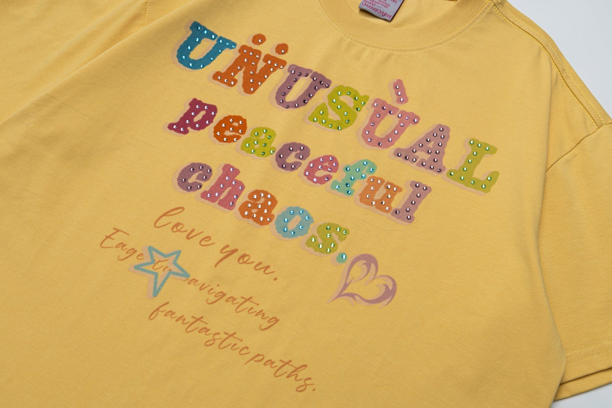 Letter Studs Oversize Short Sleeve T-Shirt WN25840