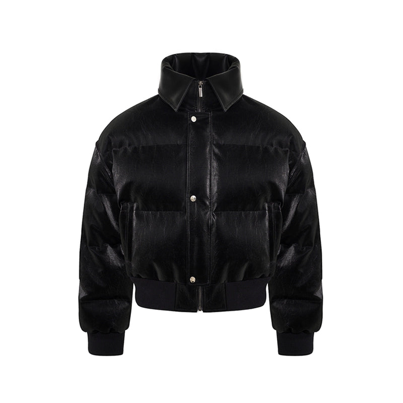 Dual Collar Glossy Thickened Short Puffer Jacket WN10221