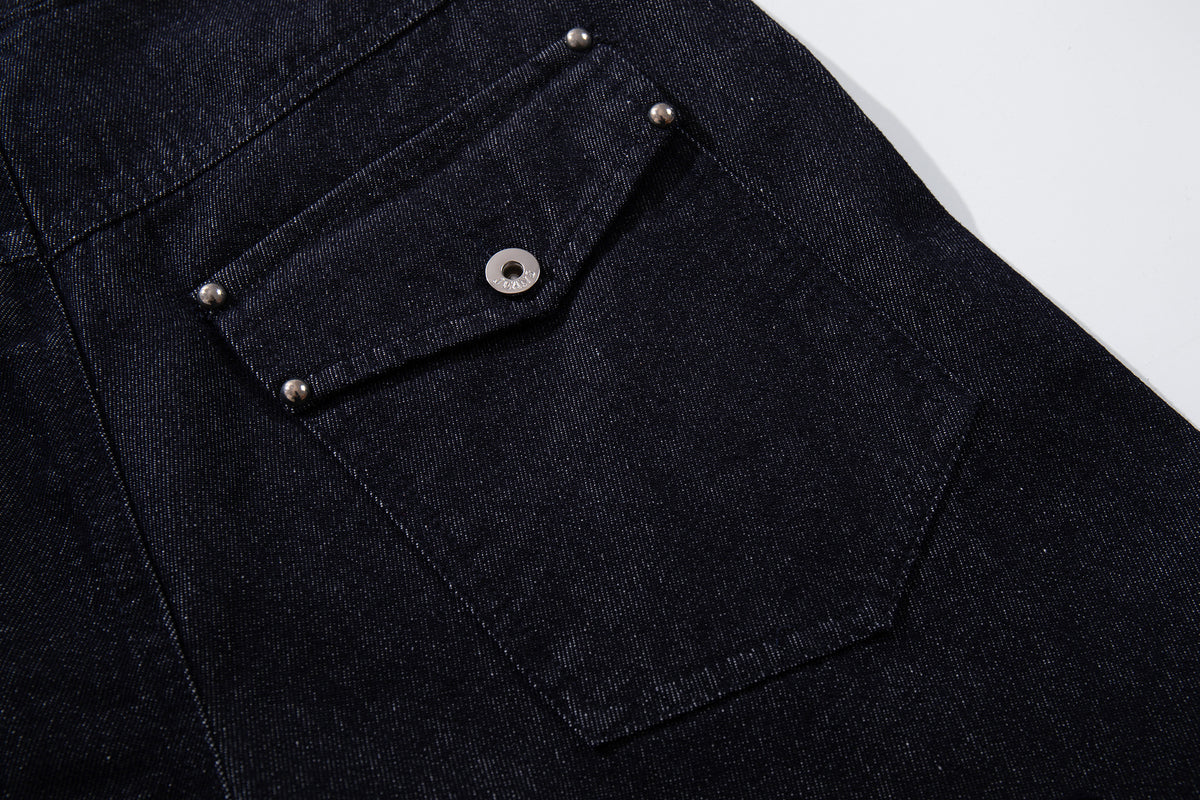 Multi-Button Deconstructed Draped Wide Leg Denim Jeans WN27903