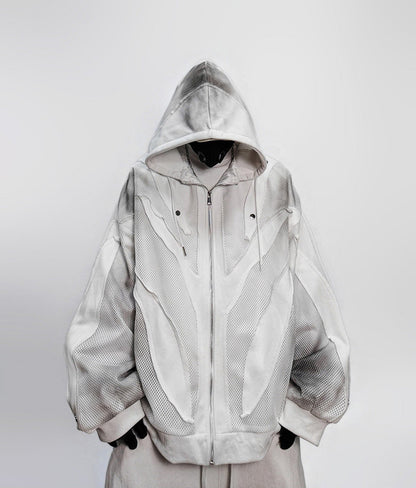Mesh Panel Gradient Zipper Hoodie WN24011