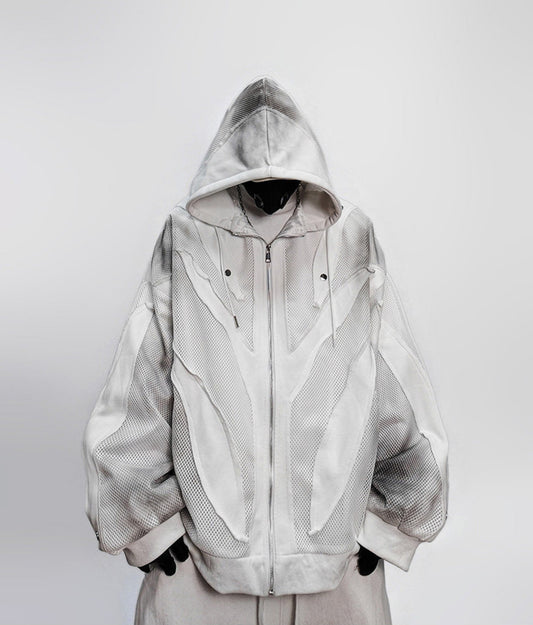 Mesh Panel Gradient Zipper Hoodie WN24011