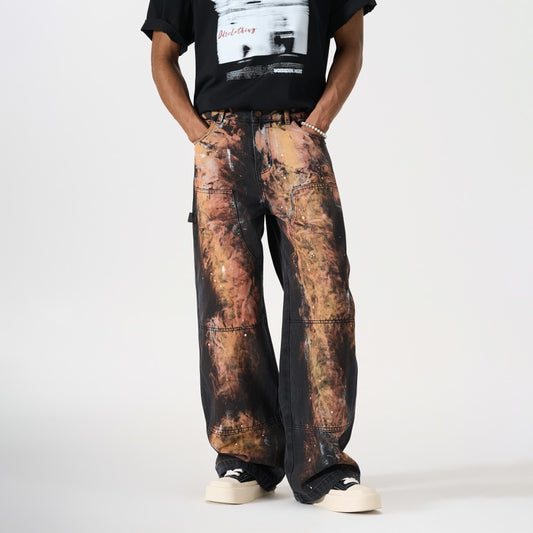 Paint Splatter Workwear Wide Leg Denim Jeans WN27921