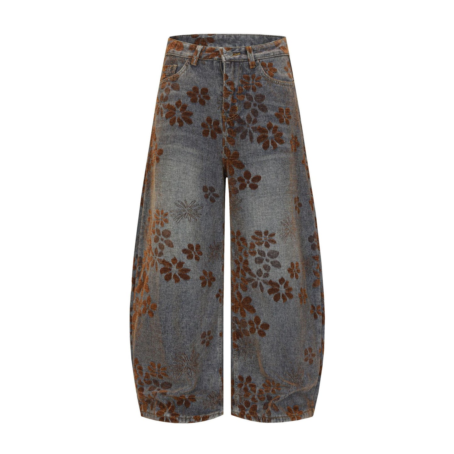 Flocked Wide Leg Curved Denim Jeans WN23031