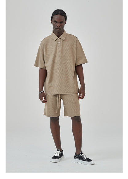 Oversize Waffle Polo Shirt & Waffle Shorts Setup WN6636