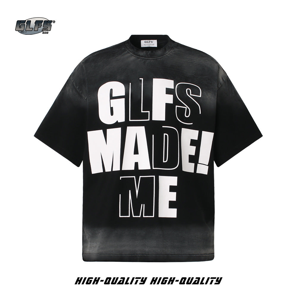 Washed Letter Print Short Sleeve T-Shirt WN26441