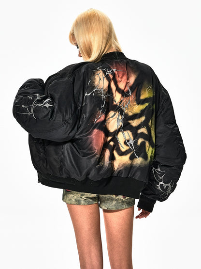 Graffiti Embroidery Print MA-1 Bomber Puffer Jacket WN17062