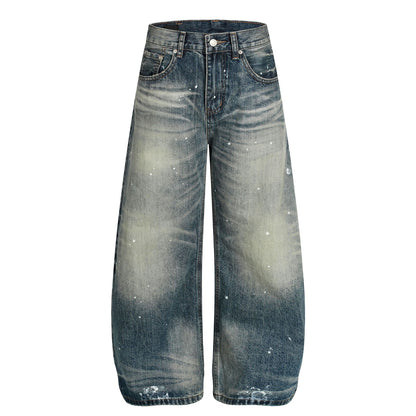 Washed Paint Splatter Wide Leg Denim Jeans WN23595