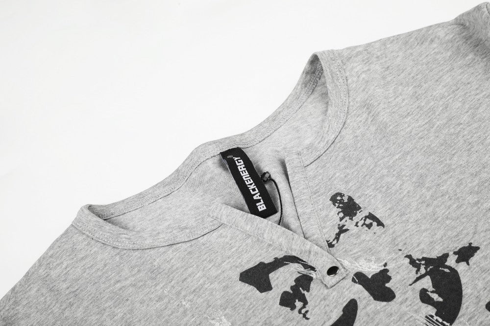 Graphic Print Notched Neck Long Sleeve T-Shirt WN28076