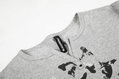 Graphic Print Notched Neck Long Sleeve T-Shirt WN28076