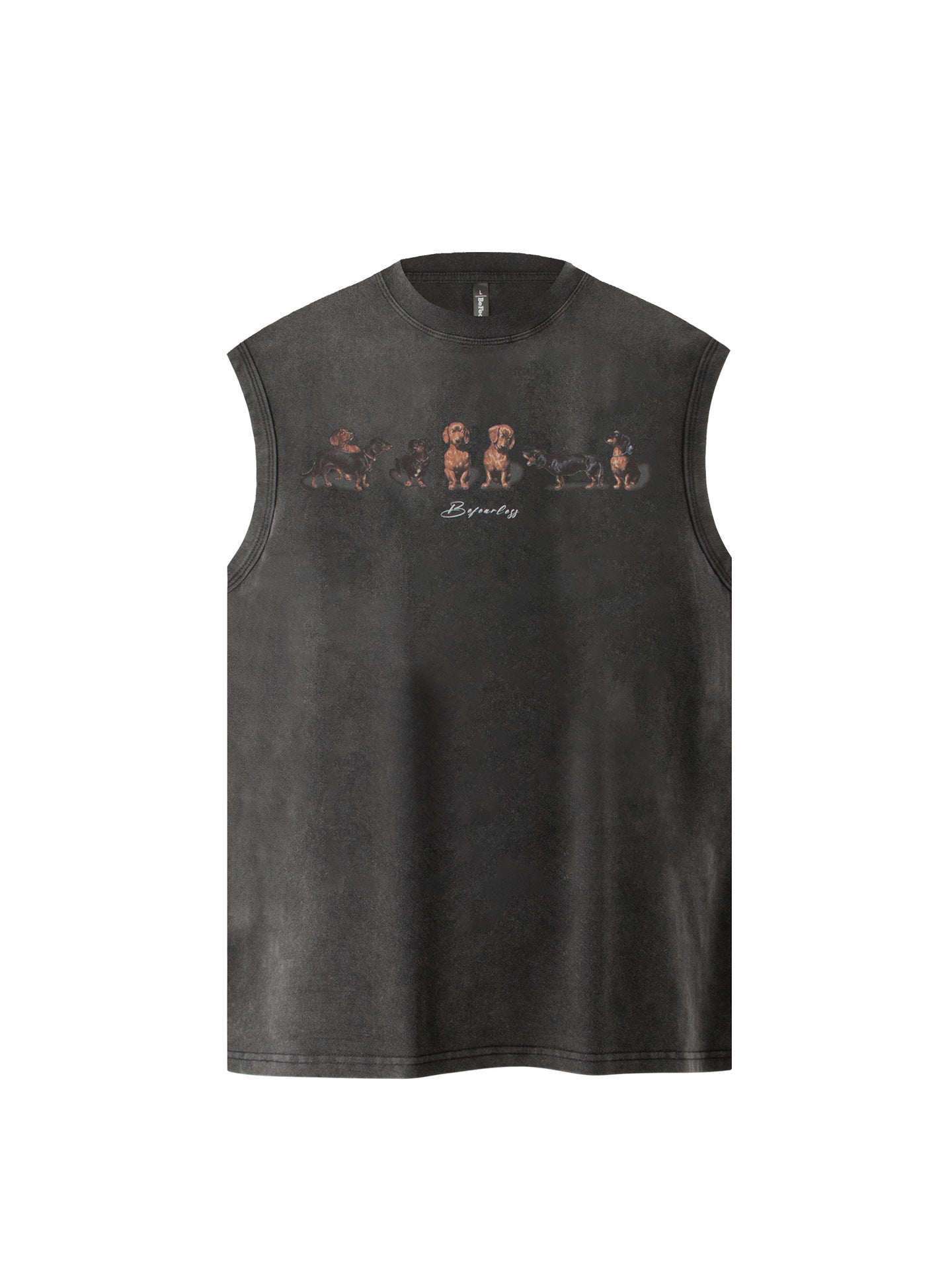 Washed Dog Print Oversize Sleeveless T-Shirt WN26413