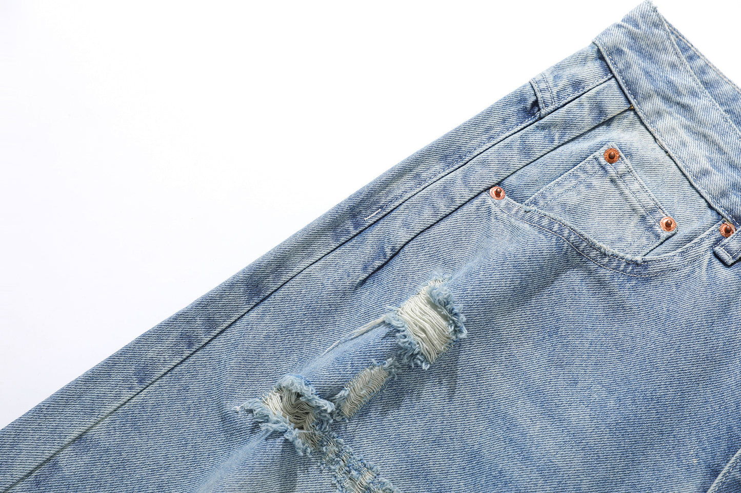 Wash Damage Straight Wide Leg Denim Jeans WN25646