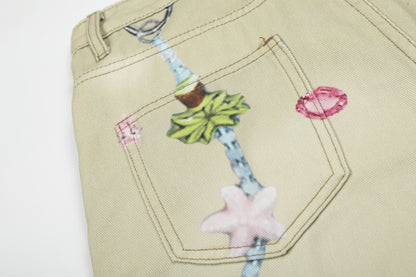 Floral Print Cropped Denim Half Jeans WN25465