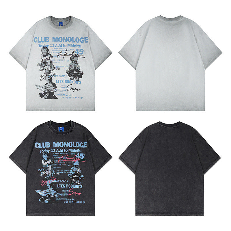 Washed Graphic Letter Print Short Sleeve T-Shirt WN25765