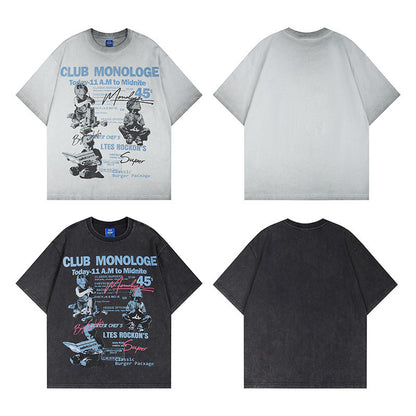 Washed Graphic Letter Print Short Sleeve T-Shirt WN25765