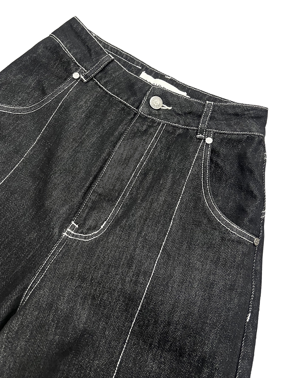 Black Wide Leg Cross Back Pocket Design Denim Jeans WN18963