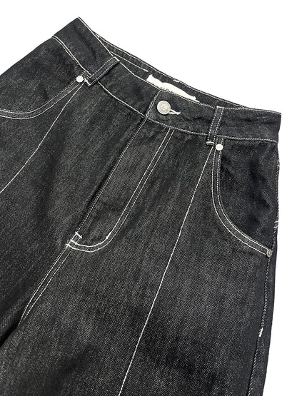 Black Wide Leg Cross Back Pocket Design Denim Jeans WN18963