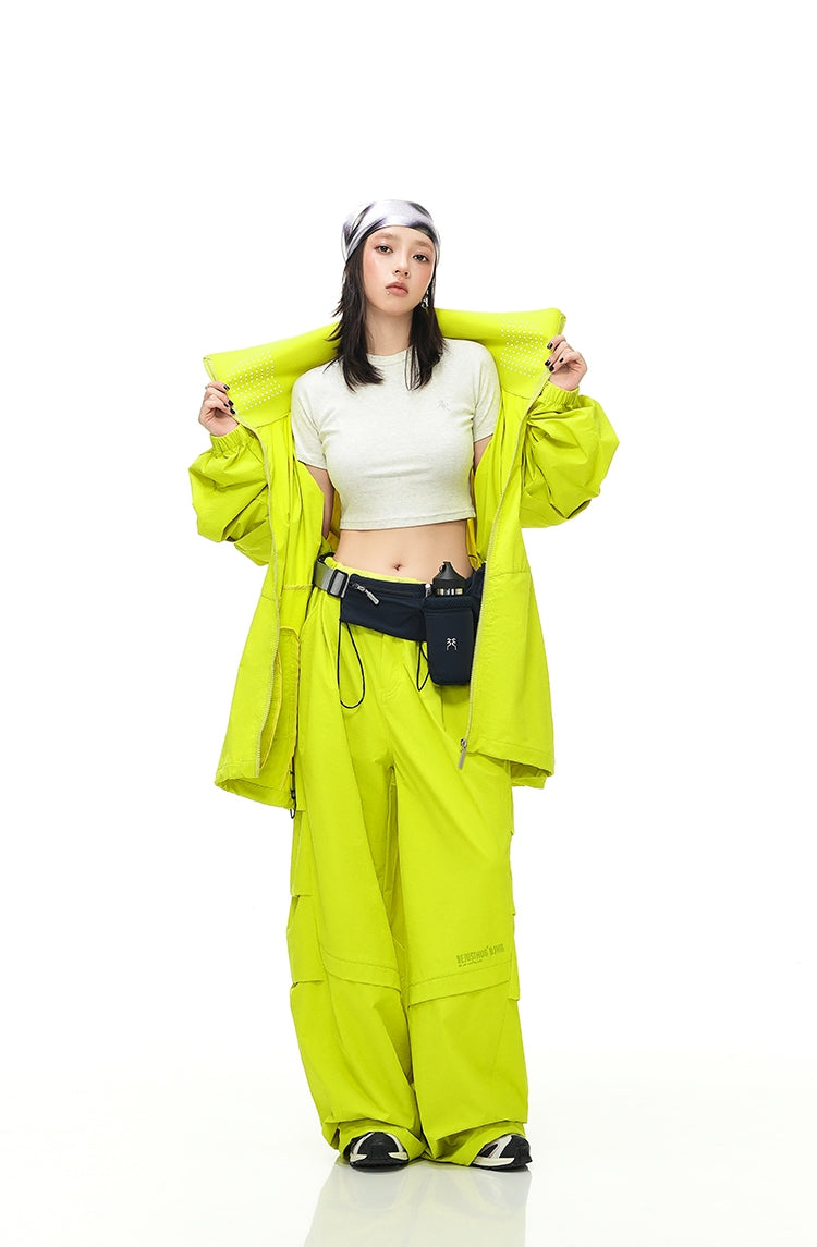 High-neck Detachable Sleeve Sporty Jacket & Wide Leg Sporty Cargo Pants Setup WN9716