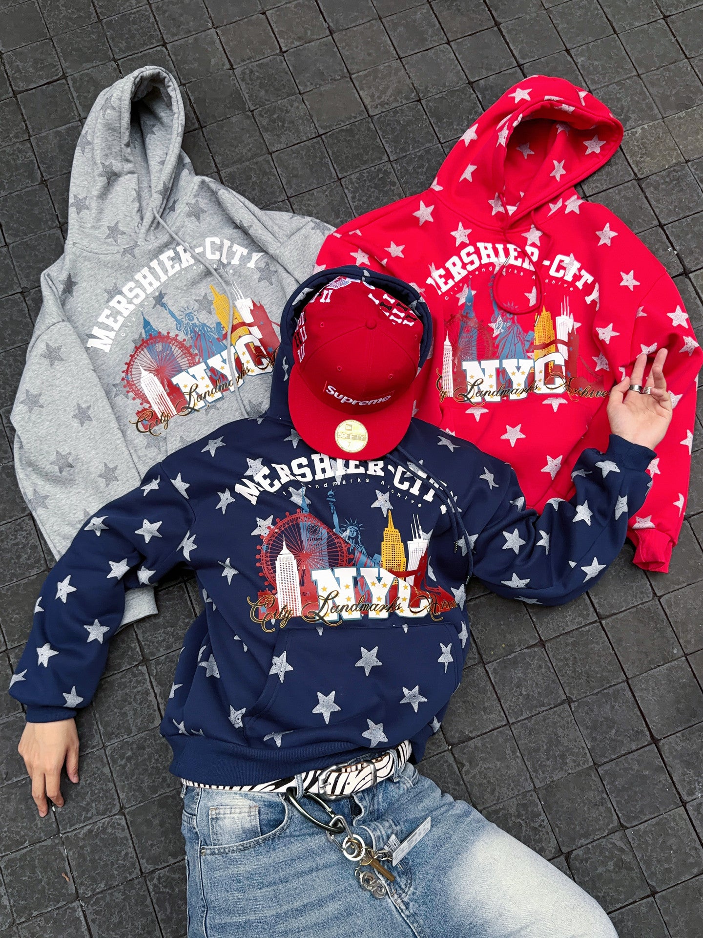 Star Print Fleece Oversize Pullover Hoodie WN24359