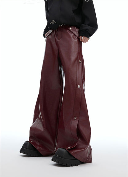 Metal Button Design PU Leather Wide Leg Pants WN8680